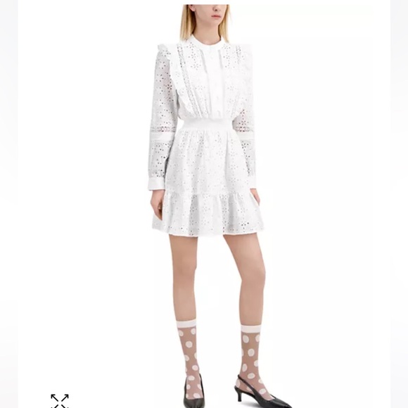 The Kooples White Eyelet Ruffled Long Sleeve Dress Size US 2 NWT
